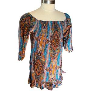 Band of Gypsies Vibrant, Colorful Paisley Long Sleeve Boho Festival Dress Small